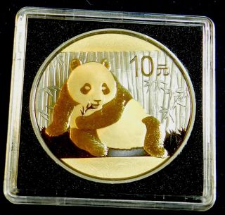 2015 China 10 Yuan Golden Enigma Black Ruthenium Panda 1oz Gilded Silver Coin photo