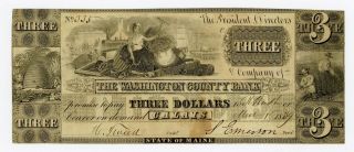 1839 $3 The Washington County Bank - Calais,  Maine Note photo