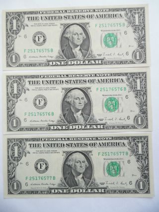 Coinhunters - 1988,  3 Consecutive Serial No.  $1 Federal Reserve Note,  Uncirculated photo