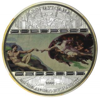 2008 Ars Vaticana Proof 3oz Silver Coin Michelangelo Image & Swarovski Crystals photo