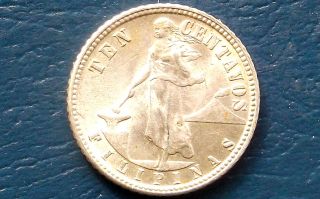 Silver 1944 - D Philippines 10 Centavos Female Standing Chioce Bu Coin 831 photo