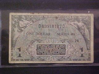 1951 Usa Military Payment Paper Money - One Dollar Banknote - Series 481 photo