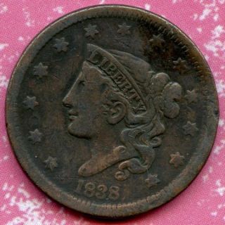 1838 (f) 1c Coronet Head Large Cent photo