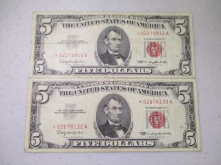 1963 $5 Star Red Seal United States Note Star Five Dollar Legal Tender photo