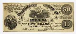 1861 Ct - 14 $50 The Confederate States Of America (ctft. ) Note - Civil War Era photo