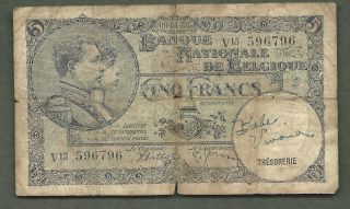 Belgium 1938 5 Francs 6796 99 Cents Or Less photo