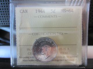Canada 1944 Iccs Graded Ms - 64 5 Cents photo