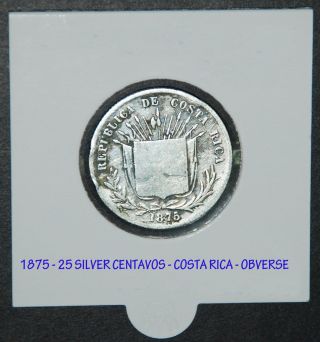 Silver Coin 25 Centavos 1875 - Republica De Costa Rica photo