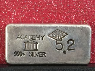 Vintage 5.  2 Oz Academy Poured Silver Bar,  Csaco.  999 Silver photo