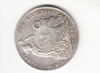 Guatemala 1894 Counterstamped On 1 Peruvian Sol 1899.  Silver.  Very Scarce photo