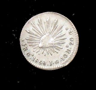 1858 Ga Jg Uncirculated Details  Mexico Silver 1/2 Real - Mx60 photo