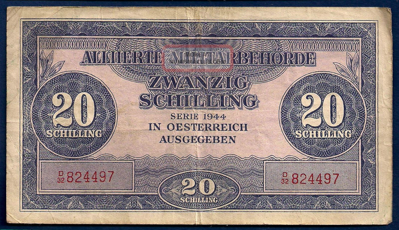 Austria Allierte Militarbehorde 20 Schilling 1944 P 107 Ww2 Allied austria-allierte-militarbehorde-20-schilling-1944-p-107-ww2-allied