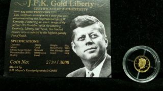 Rare.  5 G ' S 24k J.  F.  K.  Gold Liberty Burundi 5000 Francs Proof Coin, photo