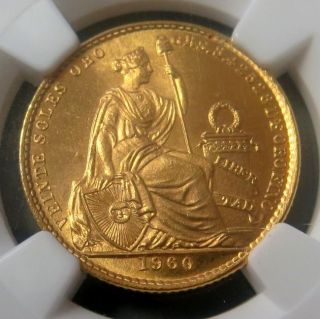 1960 Gold Peru 20 Soles Seated Liberty Coin Ngc State 65 Only 7,  753 Minted photo