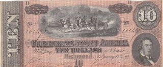 1864 Confederate States Ten Dollar $10 Note; Richmond No 10149 Higher Grade photo