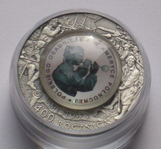 Unique Oxidized Silver 10 Zl Coin Poland - Polish Settlement Jamestown America photo