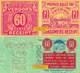 Ohio Prepaid Sales Tax Stamps - Rarer Maroon 60¢ Stamp & 60¢ Comparison Stamp photo