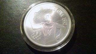 1 Troy Ounce.  999 Fine Silver Barcelona Olympic Torch Medallion - Mopar Sponsor photo