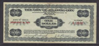 City Of Atlantic City Scrip,  $1.  00,  Very Fine Circulated,  February 16,  1933 photo