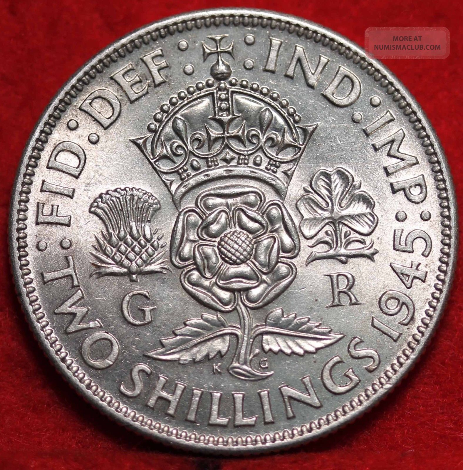 Uncirculated 1945 Great Britain Silver 2 Shillings Foreign Coin