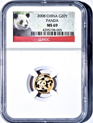 2008 China 20 Yuan Gold Panda Coin Ncs/ngc Ms 69 