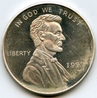 1990 Abe Lincoln Wheat.  999 Silver Art Medal Round - 1 Oz Troy - Sab Ac309 photo
