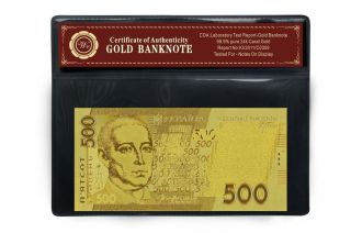 Gold Ukraine 500 Hryvnia Uah Banknote 99.  9 24k Gold Replica Note In Mylar Sleeve photo