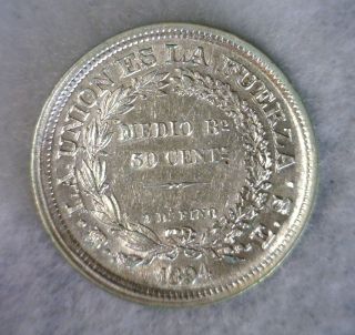 Bolivia 50 Centavos 1894 Extra Fine Silver (stock 0897) photo