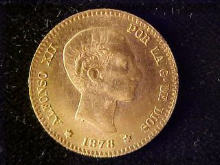 Spain Gold 10 Pesetas 1878 (62) Bu Official Government Restrike In 1962 photo