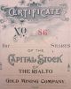 Antique Rialto Gold Mine Stock Certificate,  1896 Stocks & Bonds, Scripophily photo 4