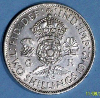 Great Britain Florin 1942 Extra Fine Silver Coin photo