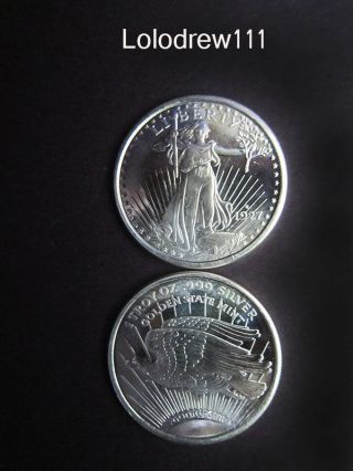 1 Oz Silver Bullion Saint Gauden ' S Liberty Eagle Round 1 Troy Oz.  999 Coin photo