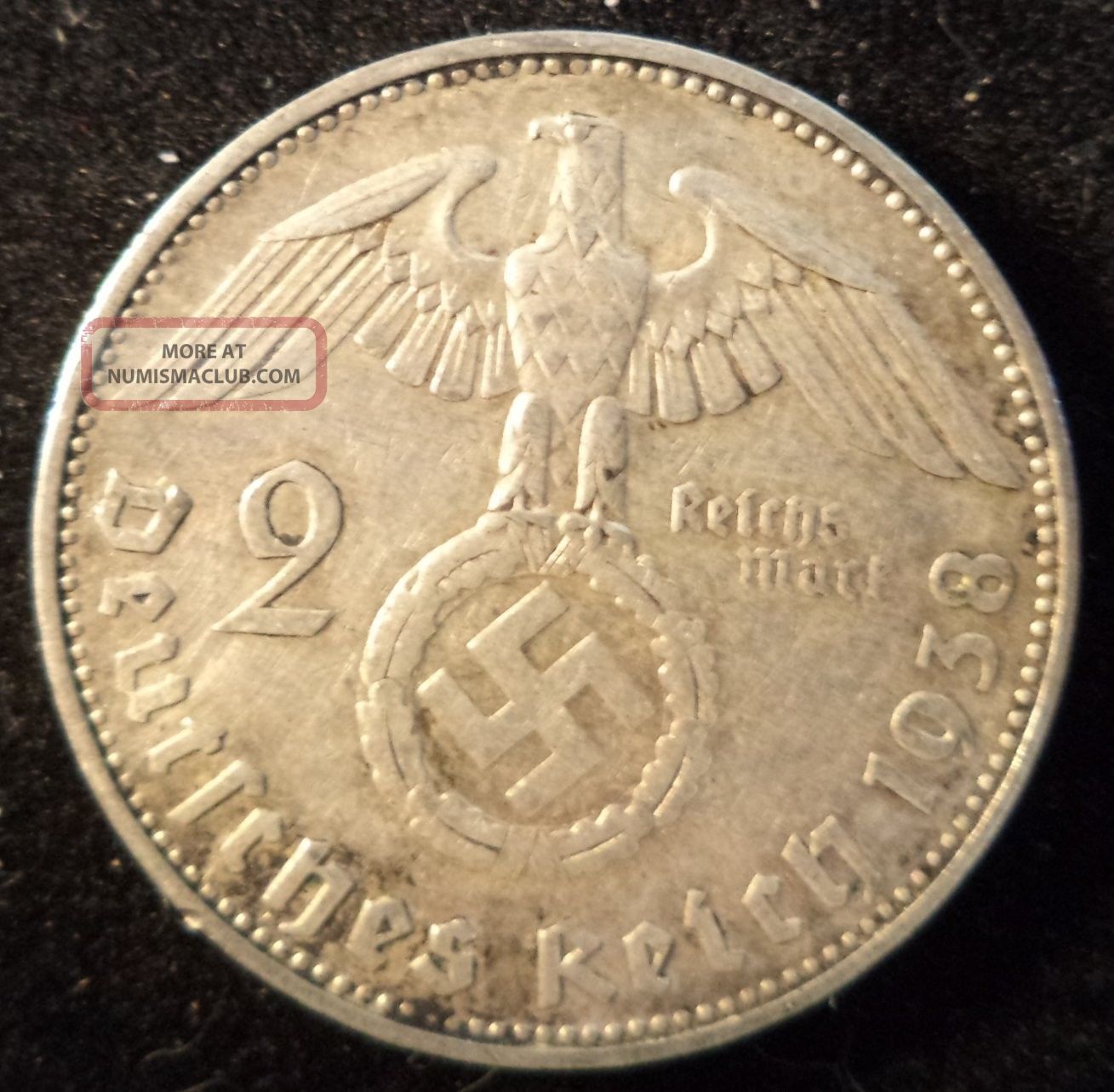 1938 German Third Reich Silver 2 Mark Nazi Coin 3 Germany photo