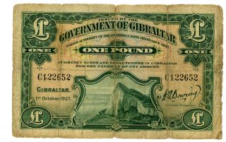 Gibraltar … P - 12 … 1 Pound … 1927 … Vg photo