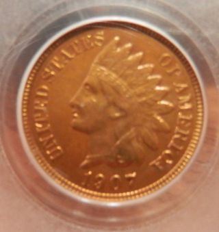 1907 Indian Head Cent,  Penny,  Red,  Unc photo