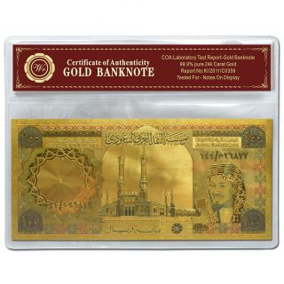 Saudi Arabia Gold Banknote Colorful 100 Riyals Note 24k Pure Gold Plated Unique photo