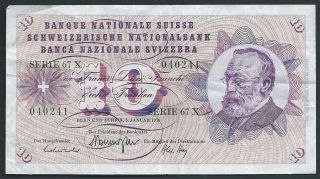 1970 Switzerland 10 Franken 10f Currency Note Extremely Fine Xf Pick - 45p photo
