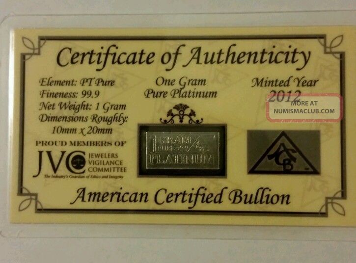 1 Gram Pure Platinum Bar