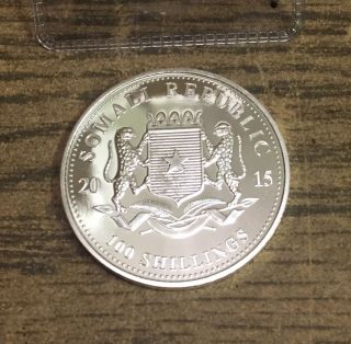 2015 1 Oz.  Somalia Elephant.  999 Silver 100 Shillings,  Bu,  Somali Republic photo