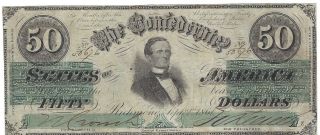 1861 September 2 Issue Confederate 50 Dollar T - 16 Note Tough photo
