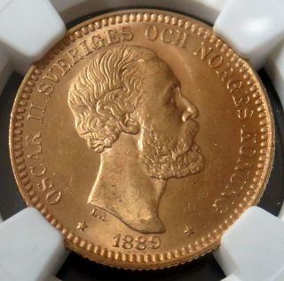 1889 Eb Gold Sweden 20 Kronor Coin King Oscar Ii Ngc State 65 photo