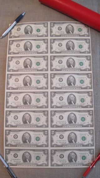 Uncut Sheet Of (16) $2 Bills 1976 Series Uncirculated photo