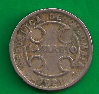 Columbia 2 Centavos 1921 Leprosarium Leper Lazareto Colony Coin photo