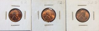 1952 - P,  D,  S Lincoln Cents - Uncirculated photo
