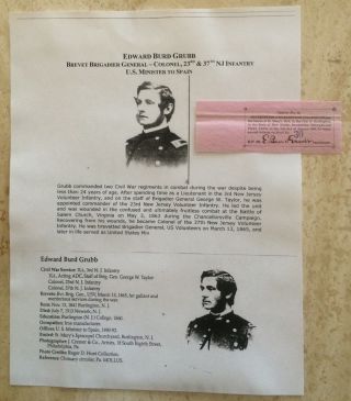 Civil War General Colonel 23rd & 37th Jersey Infantry Bond Document Signed photo