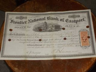 Maine Bank Stock Frontier National Bank Of Eastport,  Me.  1895 photo