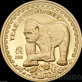 2016 Mongolia - Year Of The Monkey - 1000 Togrog 1/2 Gram Pure Gold Coin.  9999 photo
