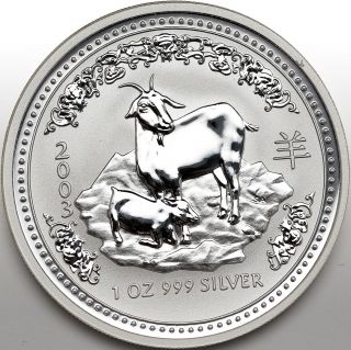Australia 1 Dollar Year Of The Goat 2003 1 Oz Silver Coin Lunar Series I photo