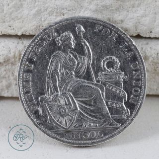 Vintage 900 Coin Silver - 1893 Peru Sol Silver Dollar 24.  9g - Coin Gt9212 photo