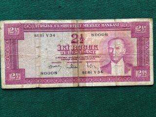 Old Turkish Bill Iki Bucuk Seri V34 80008 1930 Turkey Money 2 1/2 Antique photo